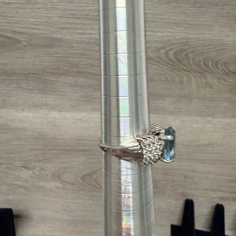 Elegant Sterling Silver and Blue Gemstone Ring .925